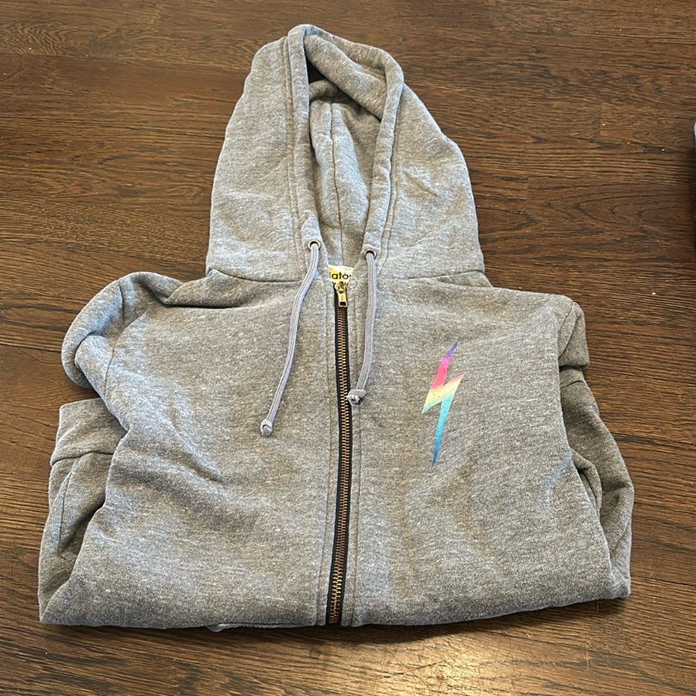Aviator Nation, grey hooded, zip up jacket. Adult small. Like new.